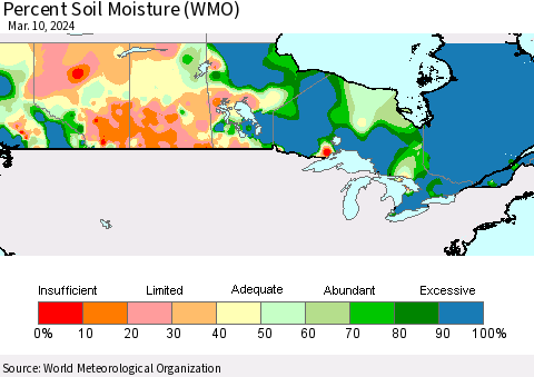 Canada Percent Soil Moisture (WMO) Thematic Map For 3/4/2024 - 3/10/2024