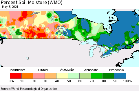 Canada Percent Soil Moisture (WMO) Thematic Map For 4/29/2024 - 5/5/2024