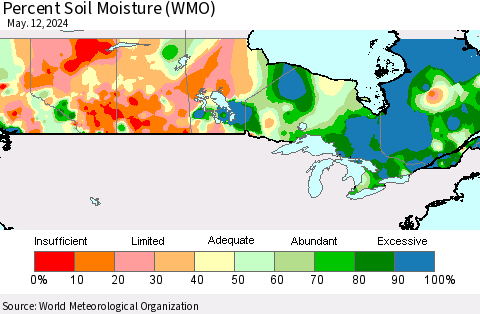 Canada Percent Soil Moisture (WMO) Thematic Map For 5/6/2024 - 5/12/2024