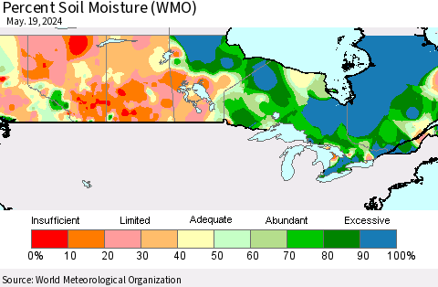 Canada Percent Soil Moisture (WMO) Thematic Map For 5/13/2024 - 5/19/2024