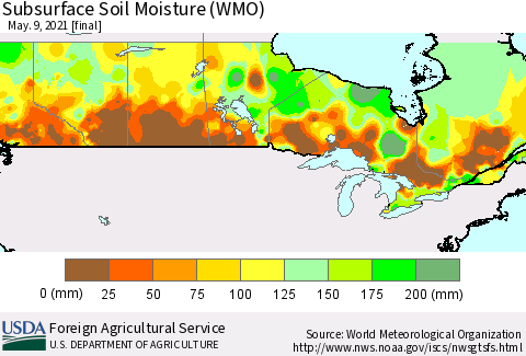 Canada Subsurface Soil Moisture (WMO) Thematic Map For 5/3/2021 - 5/9/2021