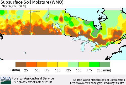 Canada Subsurface Soil Moisture (WMO) Thematic Map For 5/10/2021 - 5/16/2021
