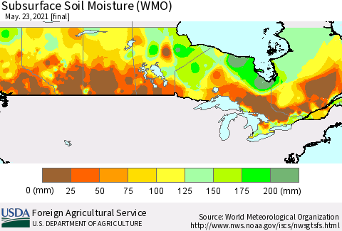 Canada Subsurface Soil Moisture (WMO) Thematic Map For 5/17/2021 - 5/23/2021
