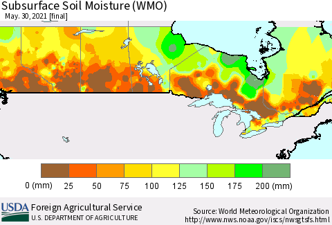 Canada Subsurface Soil Moisture (WMO) Thematic Map For 5/24/2021 - 5/30/2021