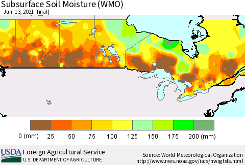 Canada Subsurface Soil Moisture (WMO) Thematic Map For 6/7/2021 - 6/13/2021