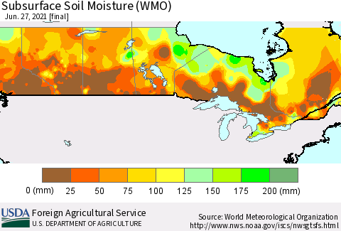Canada Subsurface Soil Moisture (WMO) Thematic Map For 6/21/2021 - 6/27/2021