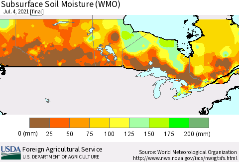 Canada Subsurface Soil Moisture (WMO) Thematic Map For 6/28/2021 - 7/4/2021