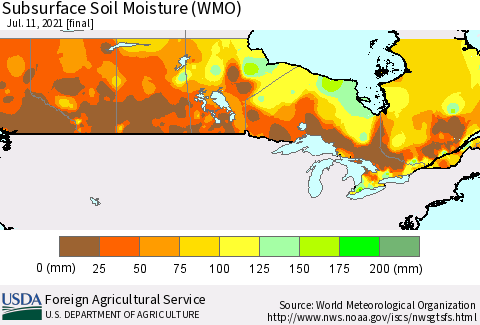 Canada Subsurface Soil Moisture (WMO) Thematic Map For 7/5/2021 - 7/11/2021