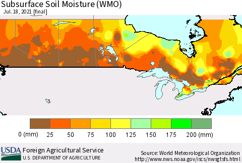 Canada Subsurface Soil Moisture (WMO) Thematic Map For 7/12/2021 - 7/18/2021