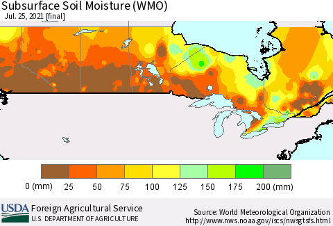 Canada Subsurface Soil Moisture (WMO) Thematic Map For 7/19/2021 - 7/25/2021
