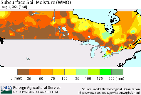 Canada Subsurface Soil Moisture (WMO) Thematic Map For 7/26/2021 - 8/1/2021