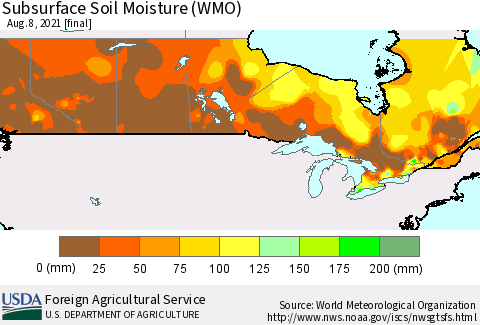 Canada Subsurface Soil Moisture (WMO) Thematic Map For 8/2/2021 - 8/8/2021