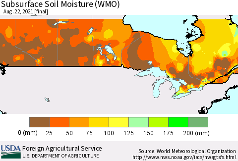 Canada Subsurface Soil Moisture (WMO) Thematic Map For 8/16/2021 - 8/22/2021