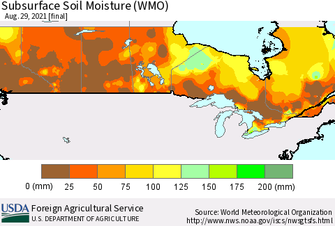 Canada Subsurface Soil Moisture (WMO) Thematic Map For 8/23/2021 - 8/29/2021
