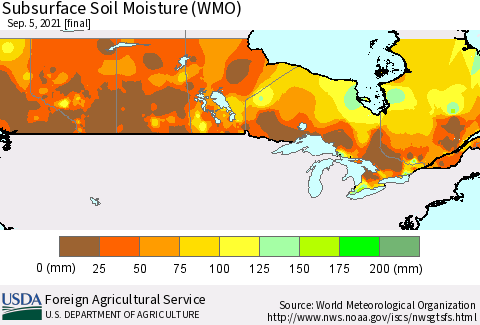 Canada Subsurface Soil Moisture (WMO) Thematic Map For 8/30/2021 - 9/5/2021
