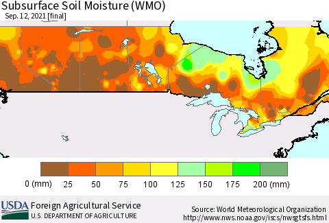 Canada Subsurface Soil Moisture (WMO) Thematic Map For 9/6/2021 - 9/12/2021