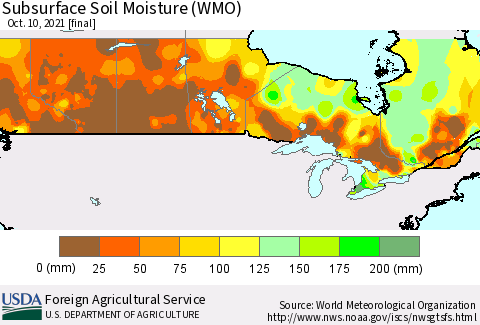 Canada Subsurface Soil Moisture (WMO) Thematic Map For 10/4/2021 - 10/10/2021