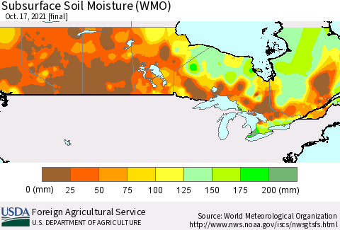 Canada Subsurface Soil Moisture (WMO) Thematic Map For 10/11/2021 - 10/17/2021