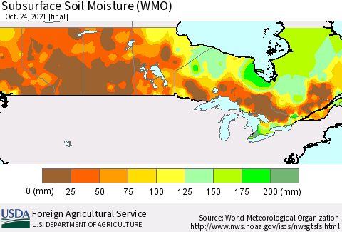 Canada Subsurface Soil Moisture (WMO) Thematic Map For 10/18/2021 - 10/24/2021