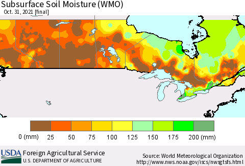 Canada Subsurface Soil Moisture (WMO) Thematic Map For 10/25/2021 - 10/31/2021