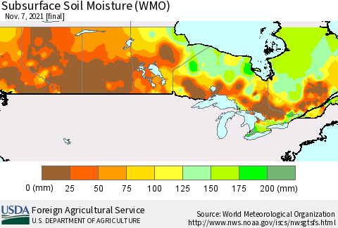 Canada Subsurface Soil Moisture (WMO) Thematic Map For 11/1/2021 - 11/7/2021