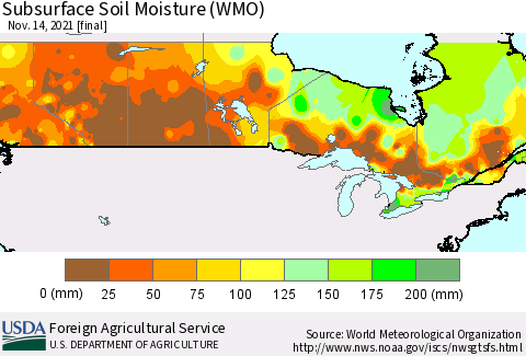 Canada Subsurface Soil Moisture (WMO) Thematic Map For 11/8/2021 - 11/14/2021