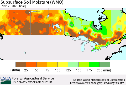 Canada Subsurface Soil Moisture (WMO) Thematic Map For 11/15/2021 - 11/21/2021