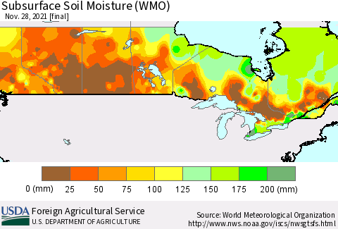 Canada Subsurface Soil Moisture (WMO) Thematic Map For 11/22/2021 - 11/28/2021