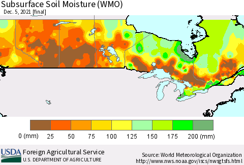 Canada Subsurface Soil Moisture (WMO) Thematic Map For 11/29/2021 - 12/5/2021