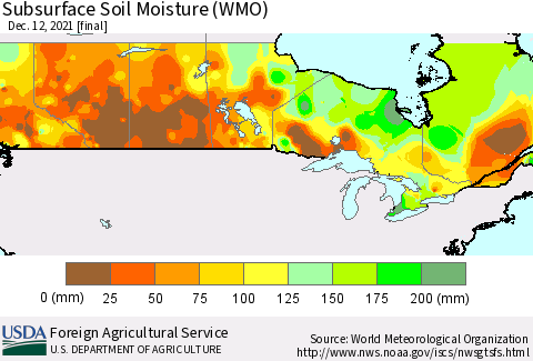 Canada Subsurface Soil Moisture (WMO) Thematic Map For 12/6/2021 - 12/12/2021