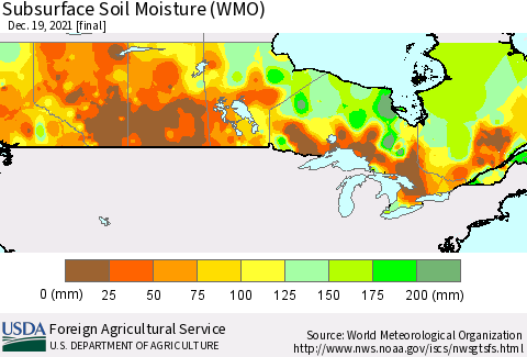 Canada Subsurface Soil Moisture (WMO) Thematic Map For 12/13/2021 - 12/19/2021