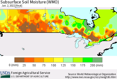 Canada Subsurface Soil Moisture (WMO) Thematic Map For 12/27/2021 - 1/2/2022