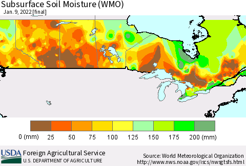 Canada Subsurface Soil Moisture (WMO) Thematic Map For 1/3/2022 - 1/9/2022