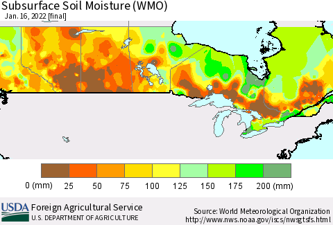 Canada Subsurface Soil Moisture (WMO) Thematic Map For 1/10/2022 - 1/16/2022
