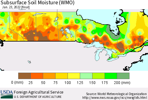 Canada Subsurface Soil Moisture (WMO) Thematic Map For 1/17/2022 - 1/23/2022