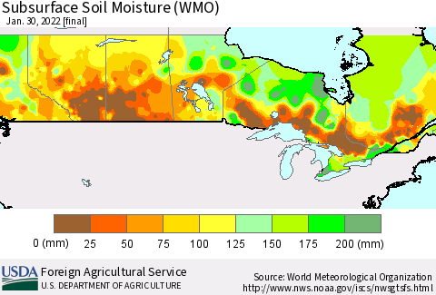 Canada Subsurface Soil Moisture (WMO) Thematic Map For 1/24/2022 - 1/30/2022
