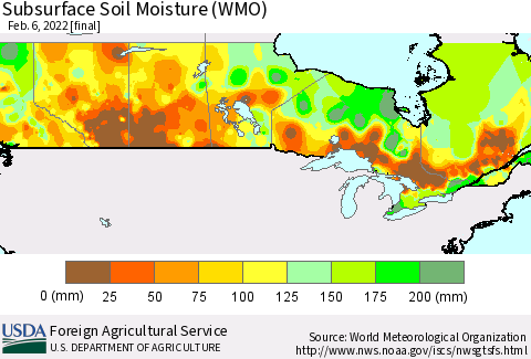 Canada Subsurface Soil Moisture (WMO) Thematic Map For 1/31/2022 - 2/6/2022