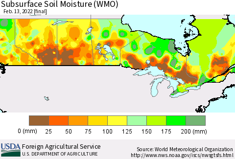 Canada Subsurface Soil Moisture (WMO) Thematic Map For 2/7/2022 - 2/13/2022