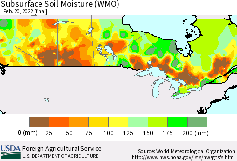 Canada Subsurface Soil Moisture (WMO) Thematic Map For 2/14/2022 - 2/20/2022