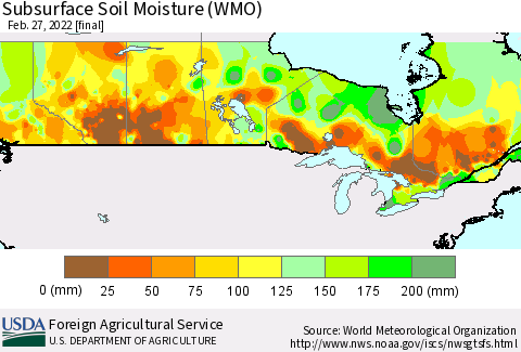 Canada Subsurface Soil Moisture (WMO) Thematic Map For 2/21/2022 - 2/27/2022