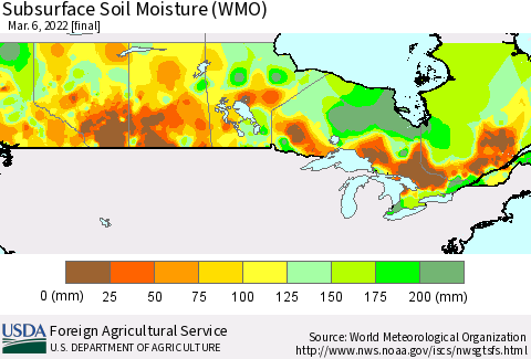 Canada Subsurface Soil Moisture (WMO) Thematic Map For 2/28/2022 - 3/6/2022