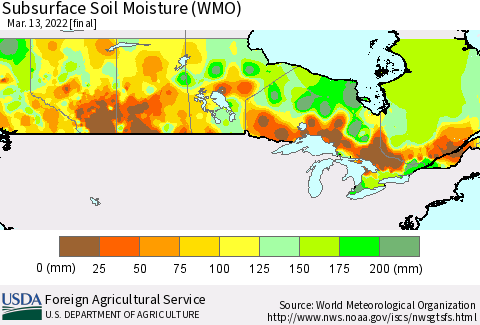 Canada Subsurface Soil Moisture (WMO) Thematic Map For 3/7/2022 - 3/13/2022