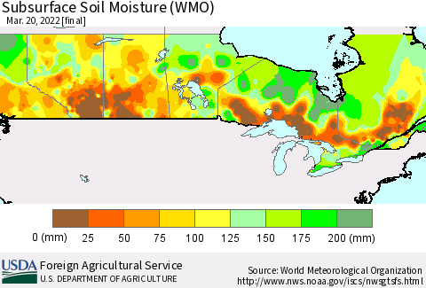 Canada Subsurface Soil Moisture (WMO) Thematic Map For 3/14/2022 - 3/20/2022
