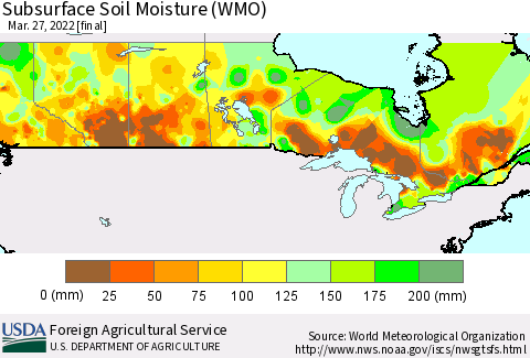 Canada Subsurface Soil Moisture (WMO) Thematic Map For 3/21/2022 - 3/27/2022