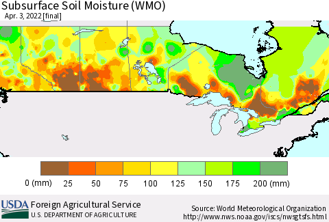 Canada Subsurface Soil Moisture (WMO) Thematic Map For 3/28/2022 - 4/3/2022