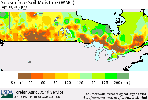 Canada Subsurface Soil Moisture (WMO) Thematic Map For 4/4/2022 - 4/10/2022