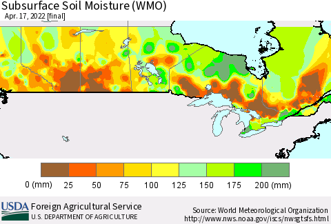 Canada Subsurface Soil Moisture (WMO) Thematic Map For 4/11/2022 - 4/17/2022