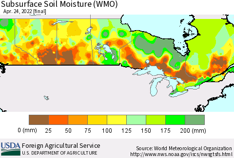 Canada Subsurface Soil Moisture (WMO) Thematic Map For 4/18/2022 - 4/24/2022