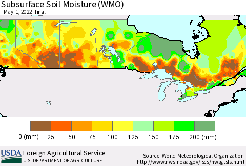 Canada Subsurface Soil Moisture (WMO) Thematic Map For 4/25/2022 - 5/1/2022