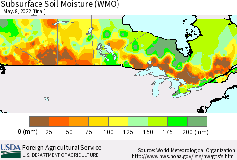 Canada Subsurface Soil Moisture (WMO) Thematic Map For 5/2/2022 - 5/8/2022